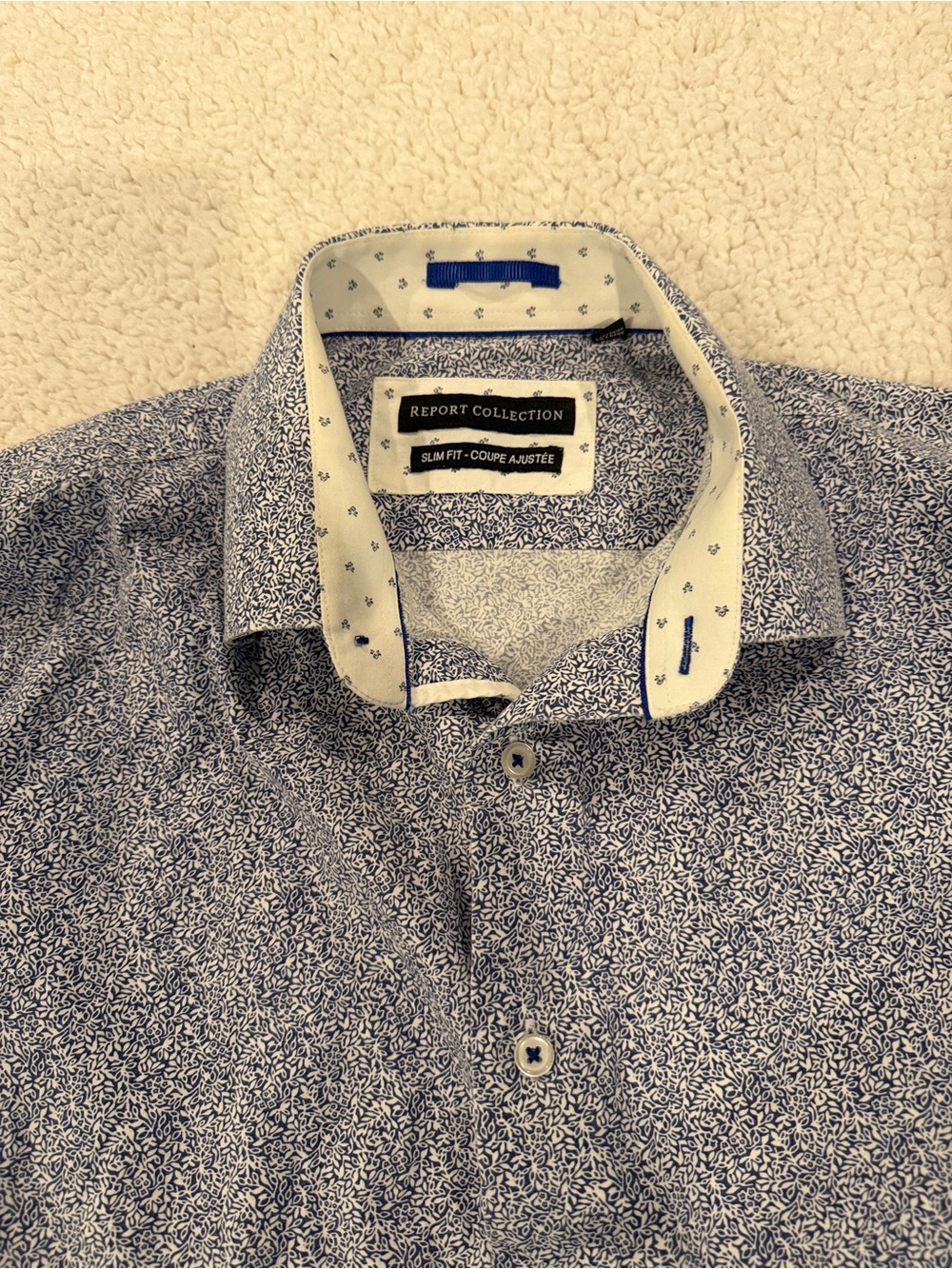 Report Collection Blue Floral Long Sleeve Button Down Shirt Slim Fit 15.5 32/33